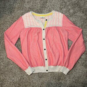 Hanna Andersson Girls Cardigan 14–16 pink peach sweater Houndstooth 100% Cotton
